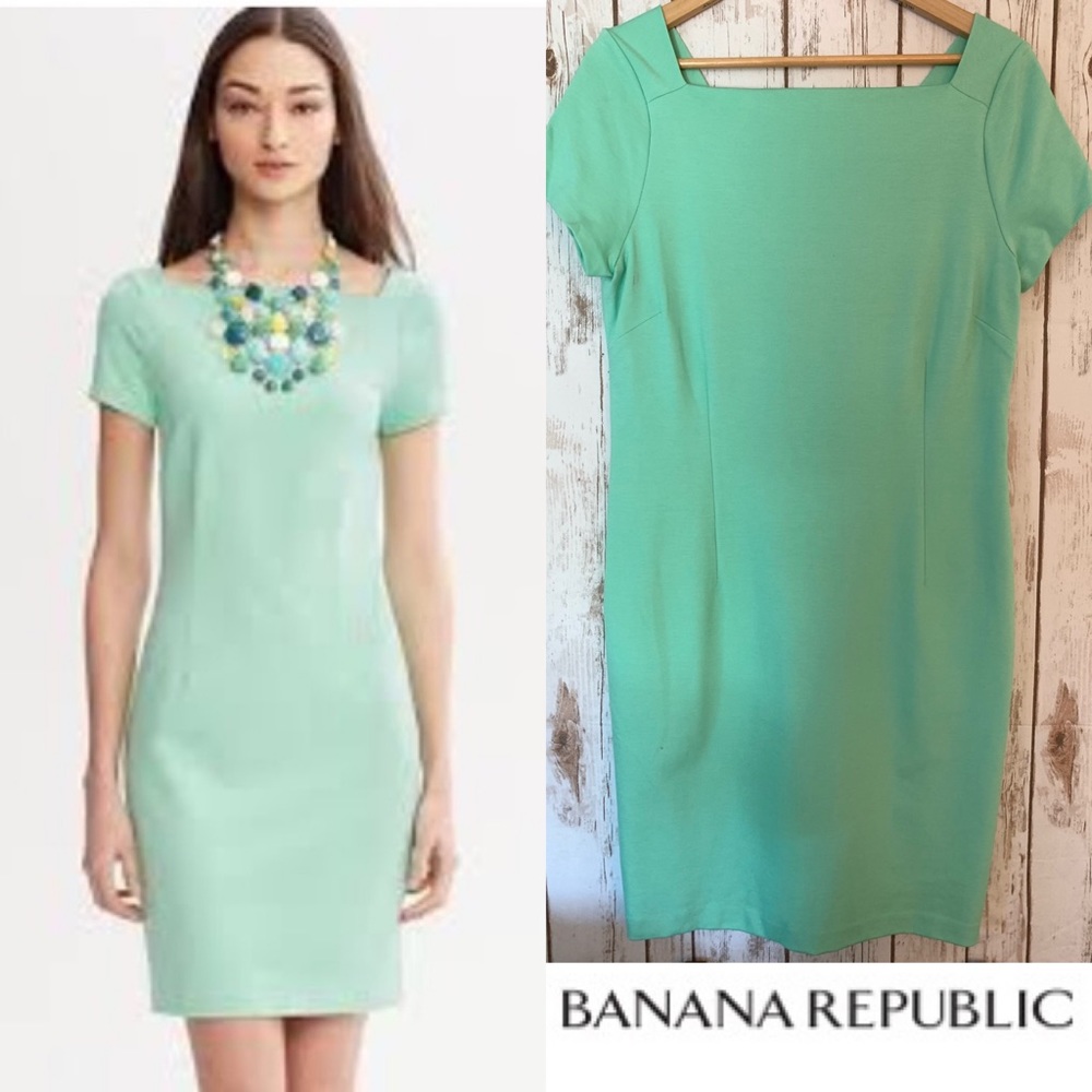 Banana Republic Mint Green Ponte V-Back Dress